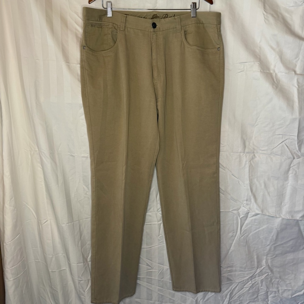 Tommy Bahama Pants Mens 38x33 Khaki Stretch Chino Flat Front Golf Marlin Logo